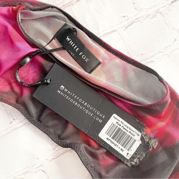 Sheer Mesh Floral 2 Piece Set | Red & Pink Y2K Clubwear Crop Top + Mini Skirt XS - Picture 4 of 16